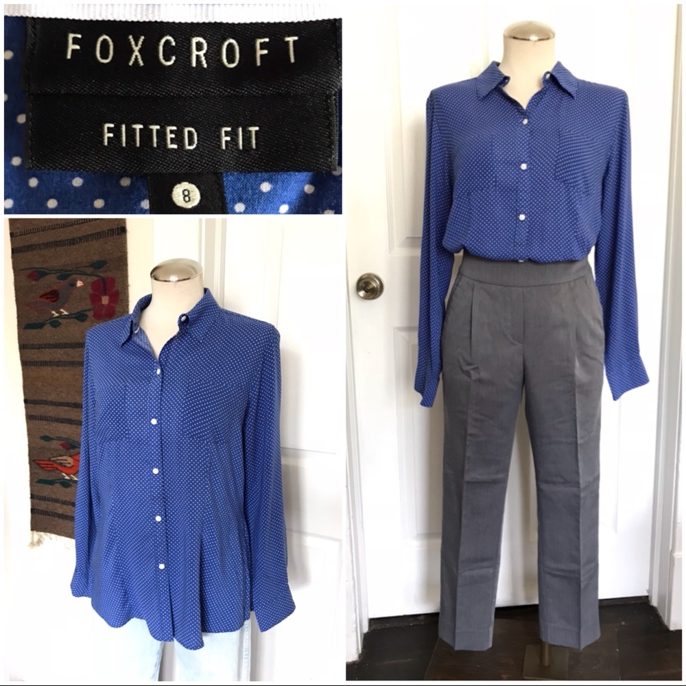Cornflower blue foxcroft button up polkadot oxford
